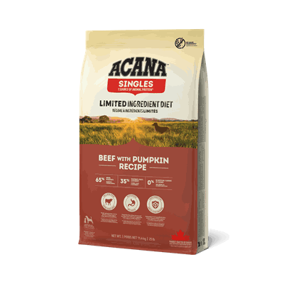 ACA Singles Beef with Pumpkin Front Left 11.4kg FEDIAF.png