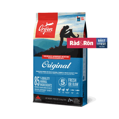 1003_ORIJEN Original Dog Front Left 11.4kg EMEA APAC_Bäst i test.png
